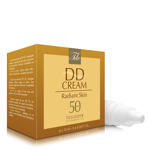 Envase DD Cream Radiant Skin SPF 50, crema solar de acción global