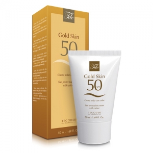 Envase Gold Skin SPF 50, crema facial de protección solar