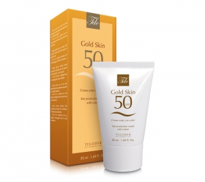 Envase Gold Skin SPF 50, crema facial de protección solar