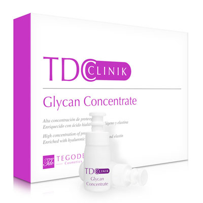 Envase TDClinik Glycan Concentrate, concentrado facial en emulsión
