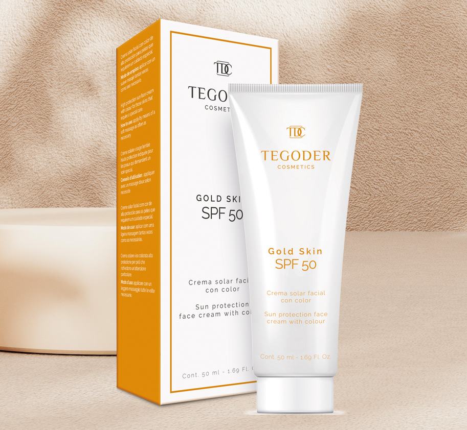 Imagen de la crema facial Gold Skin SPF 50 de Tegoder Cosmetics