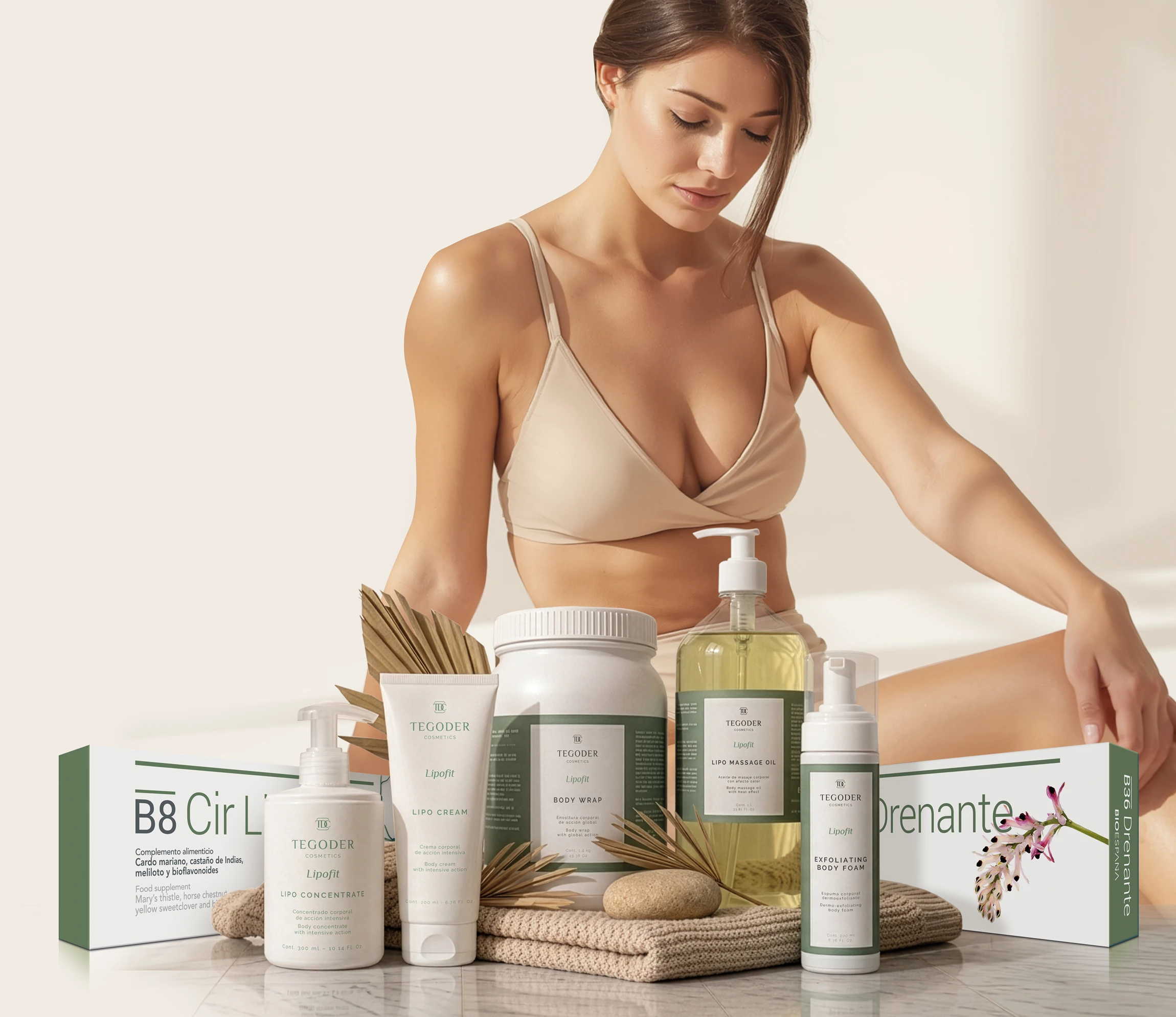 Bodegón de productos Lipofit y Bioespaña